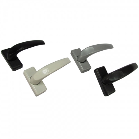 Item name: aluminum door handle Application used for aluminium or UPVC inward opening casement windows and doors. Used with aluminium transmission devices, transmission bars and locking points to form 2 points or multi points locking system. Material: die casting aluminium alloy Surface treatment: powder coating, spraying, painting and more Available color: White, black, silver, brown colors Accessories: with or without accessories.